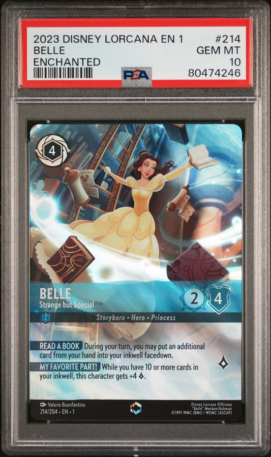 BELLE ENCHANTED 2023 DISNEY LORCANA EN 1-THE FIRST CHAPTER PSA GEM MT 10