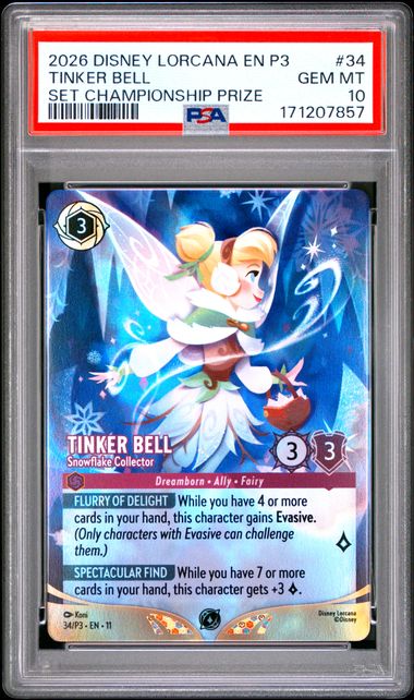 #34 TINKER BELL SET CHAMPIONSHIP PRIZE 2026 DISNEY LORCANA EN P3-PROMO PSA 10