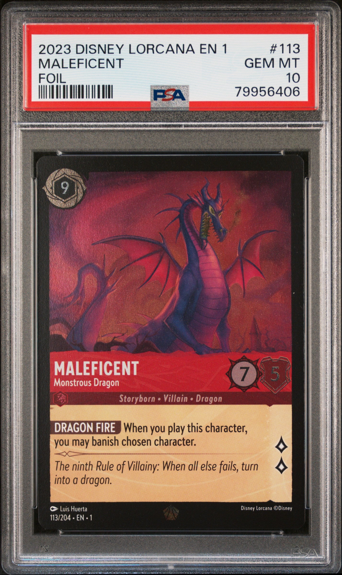 MALEFICENT FOIL 2023 DISNEY LORCANA EN 1-THE FIRST CHAPTER PSA GEM MT 10