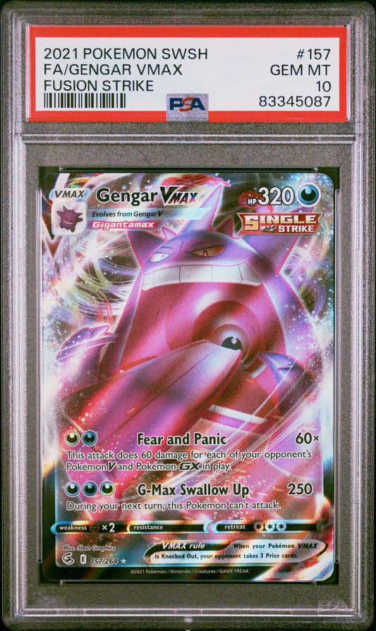 FA/GENGAR VMAX FUSION STRIKE 2021 POKEMON SWORD & SHIELD FUSION STRIKE PSA GEM MT 10
