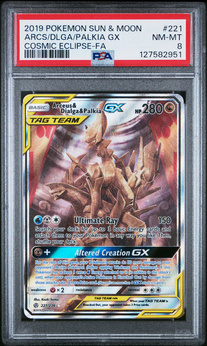 ARCS/DLGA/PALKIA GX COSMIC ECLIPSE-FA 2019 POKEMON SUN & MOON COSMIC ECLIPSE PSA NM-MT 8