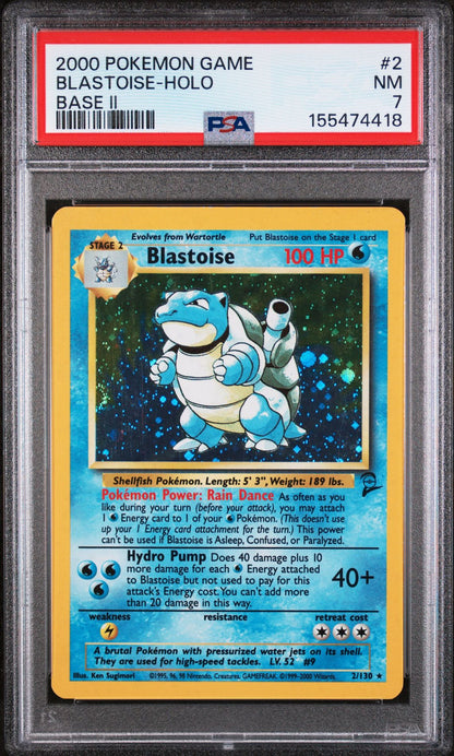 BLASTOISE-HOLO BASE II 2000 POKEMON GAME BASE II PSA NM 7