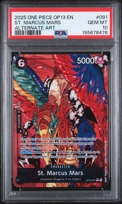 ST. MARCUS MARS ALTERNATE ART 2025 ONE PIECE OP13-CARRYING ON HIS WILL PSA GEM MT 10