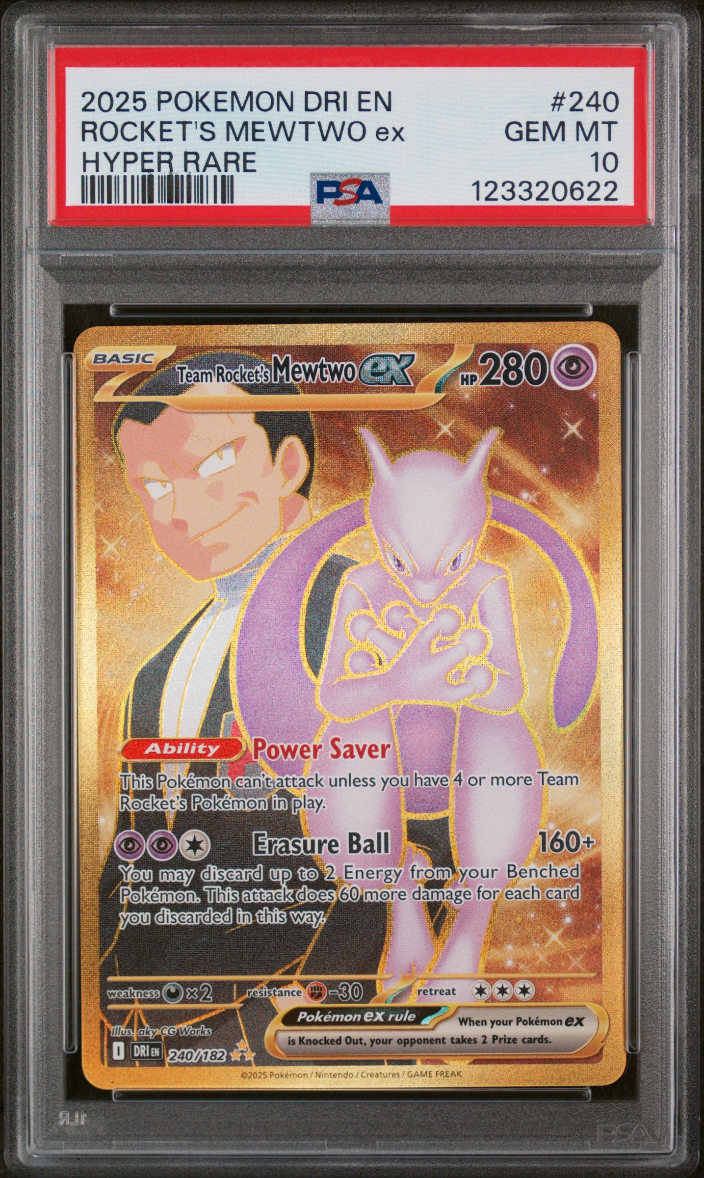 ROCKET'S MEWTWO ex HYPER RARE 2025 POKEMON DRI EN-DESTINED RIVALS PSA GEM MT 10