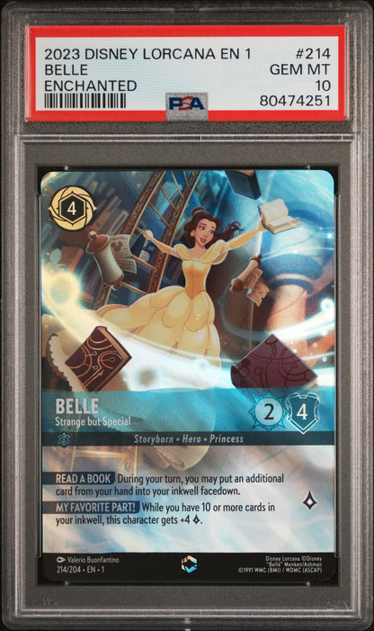 BELLE ENCHANTED 2023 DISNEY LORCANA EN 1-THE FIRST CHAPTER PSA GEM MT 10
