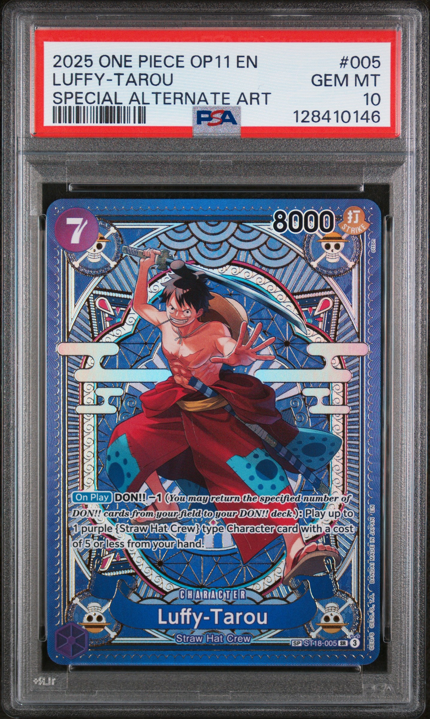 LUFFY-TAROU SPECIAL ALTERNATE ART 2025 ONE PIECE OP11-A FIST OF DIVINE SPEED PSA GEM MT 10