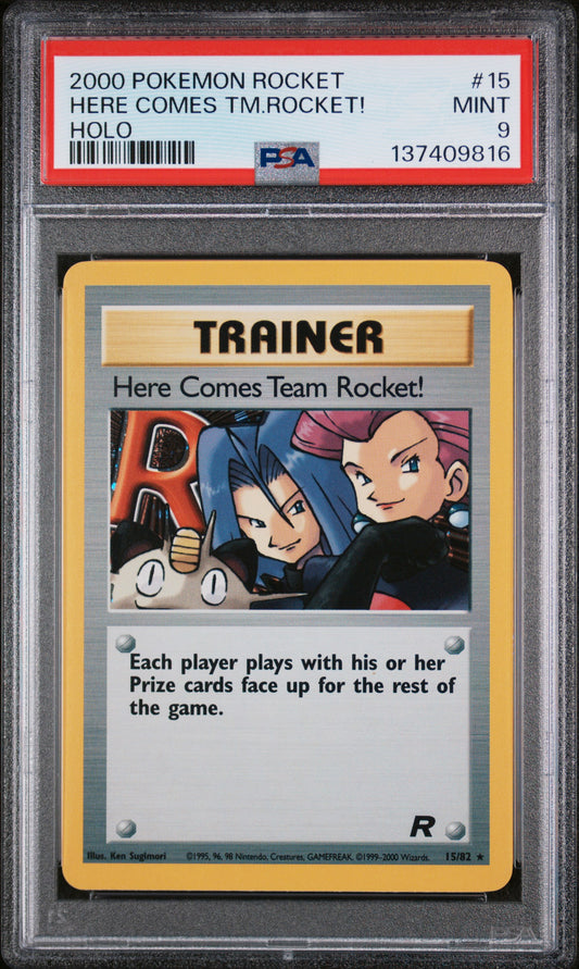 HERE COMES TM.ROCKET! HOLO 2000 POKEMON ROCKET PSA MINT 9