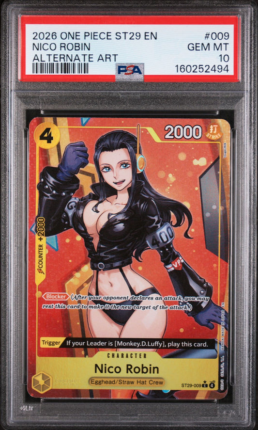 NICO ROBIN ALTERNATE ART 2026 ONE PIECE STARTER DECK ST29-EGGHEAD PSA GEM MT 10