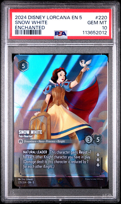 SNOW WHITE ENCHANTED 2024 DISNEY LORCANA EN 5-SHIMMERING SKIES PSA GEM MT 10
