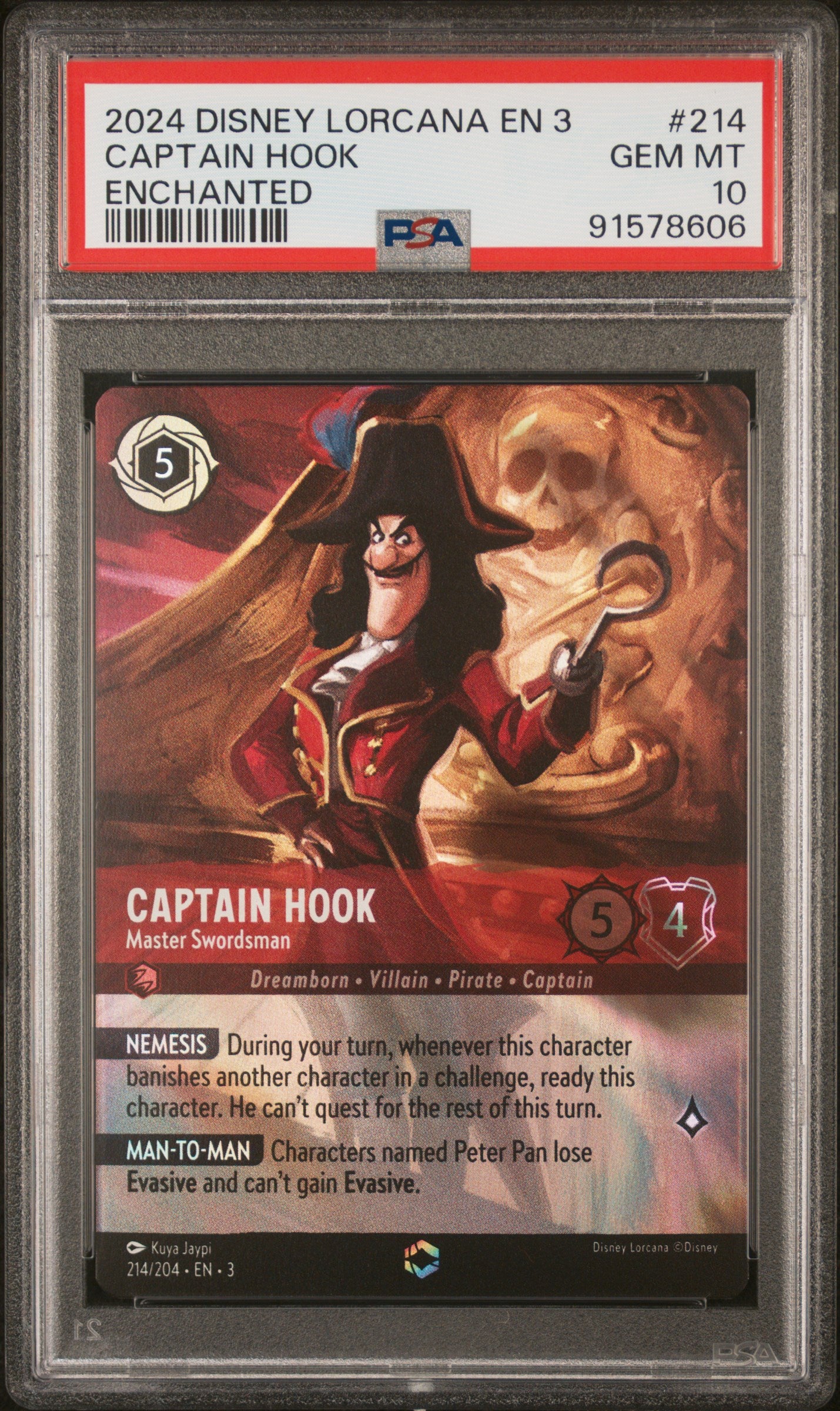 CAPTAIN HOOK ENCHANTED 2024 DISNEY LORCANA EN 3-INTO THE INKLANDS PSA GEM MT 10