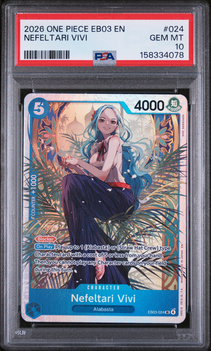 NEFELTARI VIVI 2026 ONE PIECE EB03-EXTRA BOOSTER -ONE PIECE HEROINES EDITION- PSA GEM MT 10