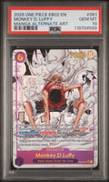 MONKEY D. LUFFY MANGA ALTERNATE ART 2025 ONE PIECE EB02-EXTRA BOOSTER -ANIME 25TH COLLECTION- PSA GEM MT 10