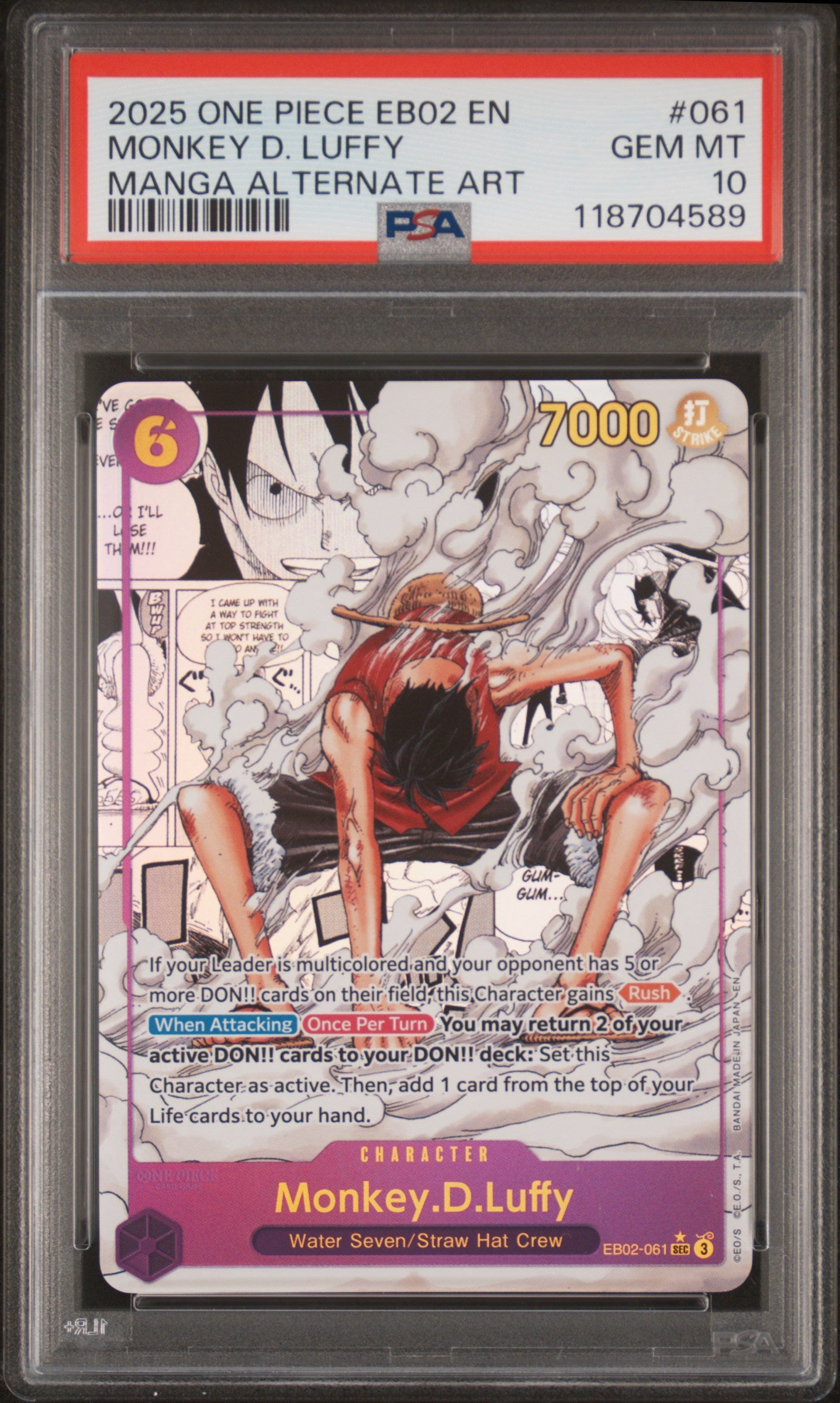 MONKEY D. LUFFY MANGA ALTERNATE ART 2025 ONE PIECE EB02-EXTRA BOOSTER -ANIME 25TH COLLECTION- PSA GEM MT 10