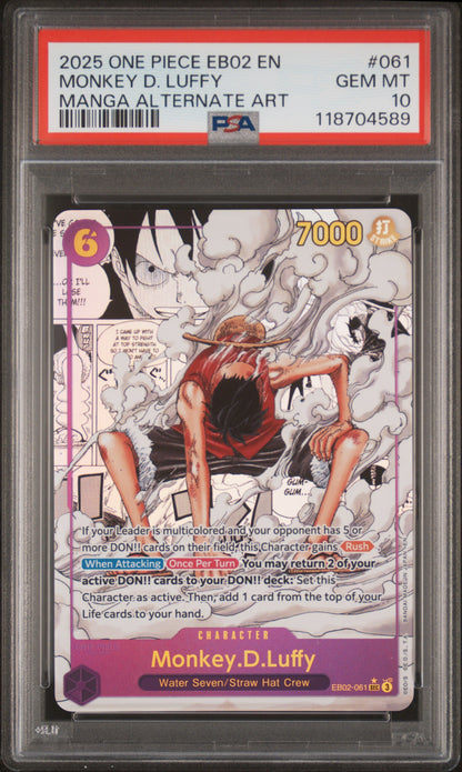 MONKEY D. LUFFY MANGA ALTERNATE ART 2025 ONE PIECE EB02-EXTRA BOOSTER -ANIME 25TH COLLECTION- PSA GEM MT 10