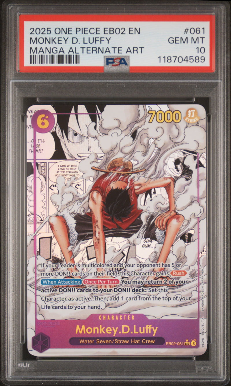 MONKEY D. LUFFY MANGA ALTERNATE ART 2025 ONE PIECE EB02-EXTRA BOOSTER -ANIME 25TH COLLECTION- PSA GEM MT 10