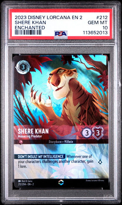 SHERE KHAN ENCHANTED 2023 DISNEY LORCANA EN 2-RISE OF THE FLOODBORN PSA GEM MT 10