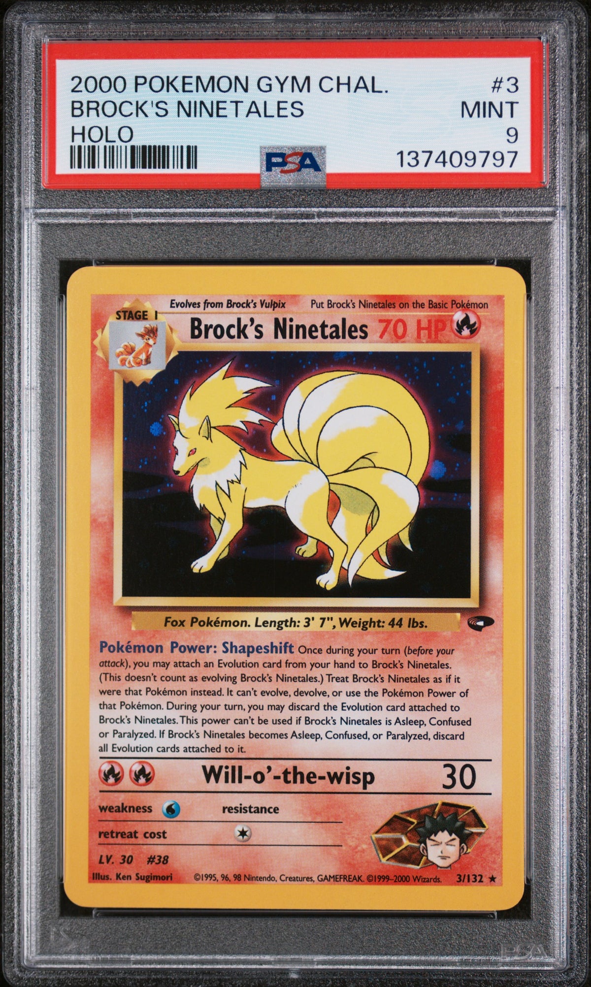 BROCK'S NINETALES HOLO 2000 POKEMON GYM CHALLENGE PSA MINT 9