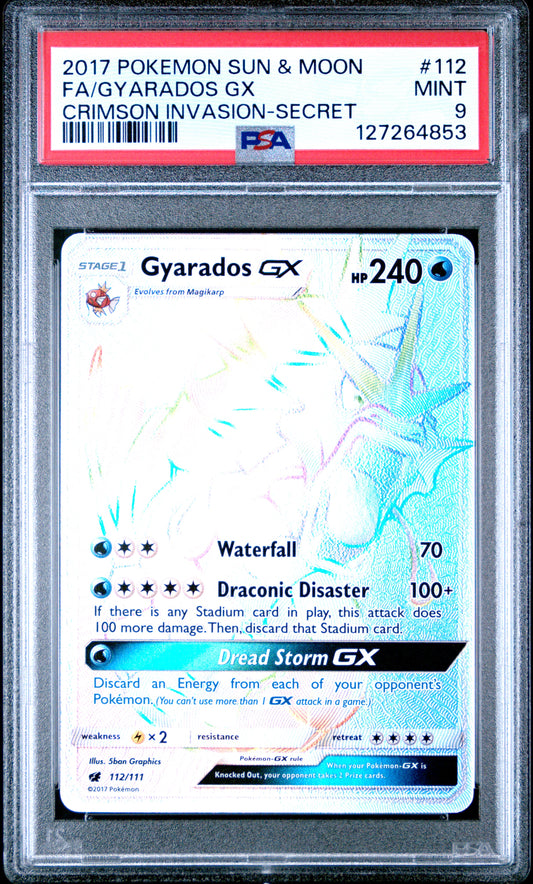 FA/GYARADOS GX CRIMSON INVASION-SECRET 2017 POKEMON SUN & MOON CRIMSON INVASION PSA MINT 9