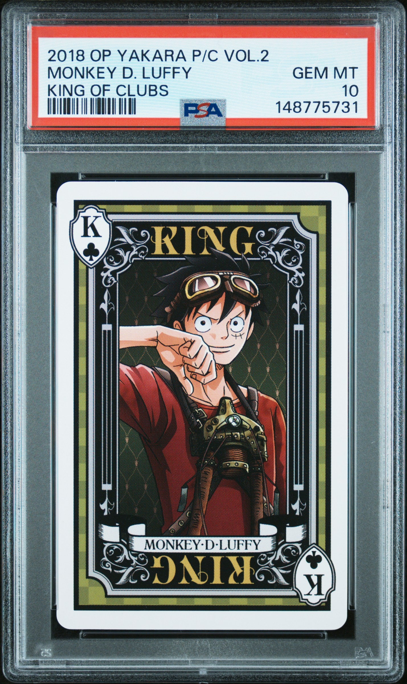 MONKEY D. LUFFY KING OF CLUBS 2018 ONE PIECE YAKARA PLAYING CARDS VOL.2 PSA GEM MT 10