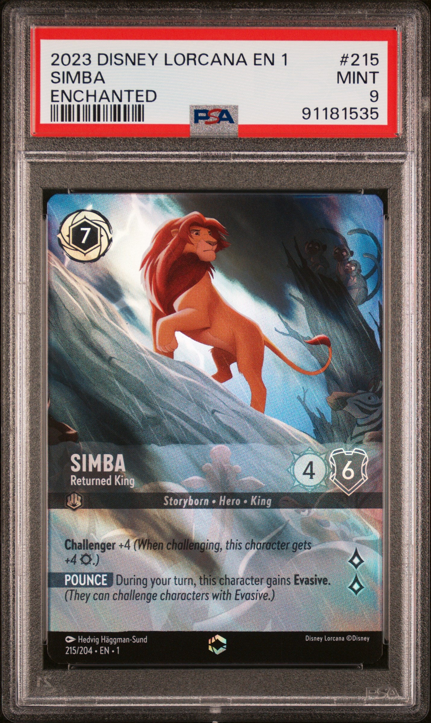 SIMBA ENCHANTED 2023 DISNEY LORCANA EN 1-THE FIRST CHAPTER PSA MINT 9