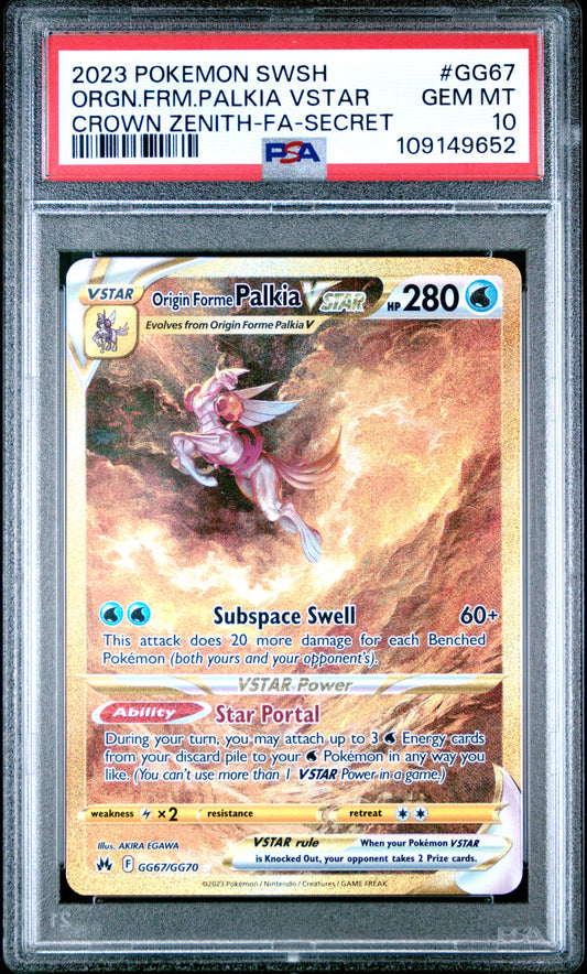 ORGN.FRM.PALKIA VSTAR CROWN ZENITH-FA-SECRET 2023 POKEMON SWORD AND SHIELD CROWN ZENITH PSA GEM MT 10