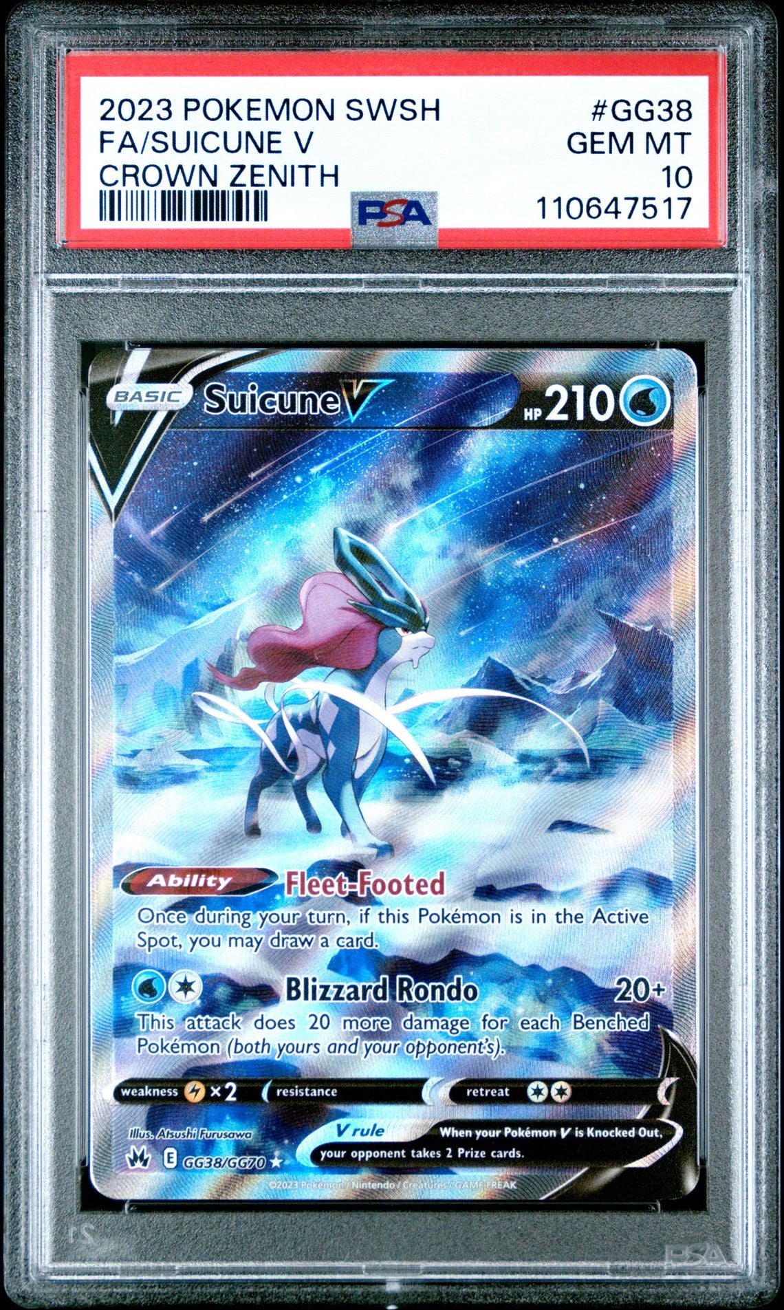 FA/SUICUNE V CROWN ZENITH 2023 POKEMON SWORD AND SHIELD CROWN ZENITH PSA GEM MT 10