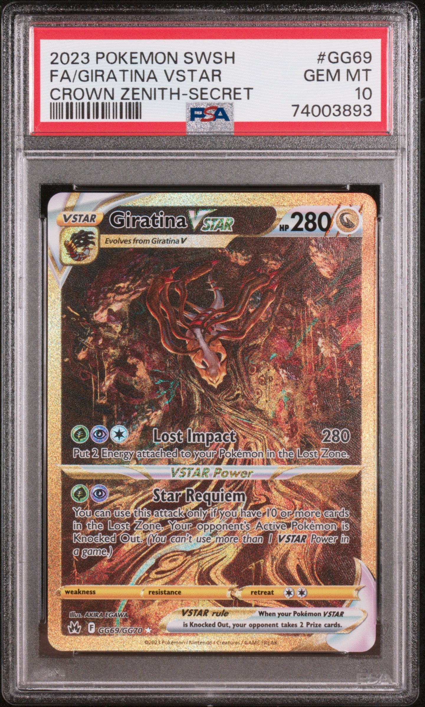FA/GIRATINA VSTAR CROWN ZENITH-SECRET 2023 POKEMON SWORD AND SHIELD CROWN ZENITH PSA GEM MT 10