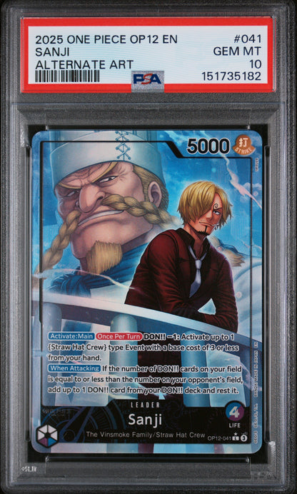 SANJI ALTERNATE ART 2025 ONE PIECE OP12-LEGACY OF THE MASTER PSA GEM MT 10