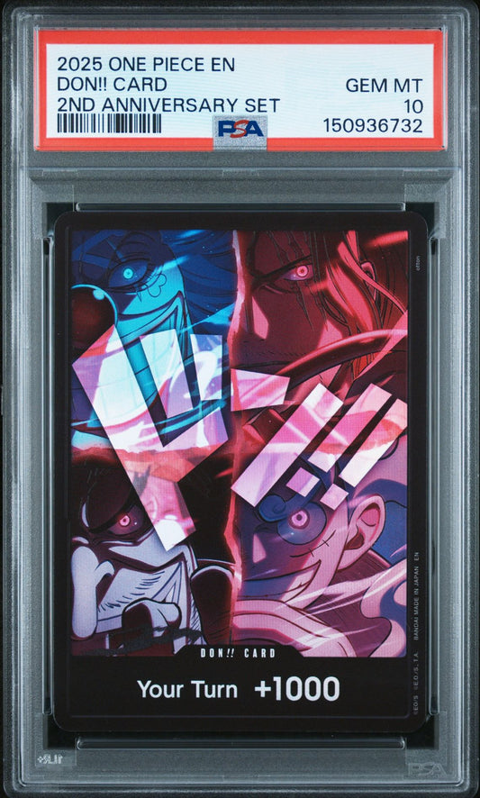 DON!! CARD 2025 ONE PIECE ENGLISH VERSION 2ND ANNIVERSARY SET PSA GEM MT 10