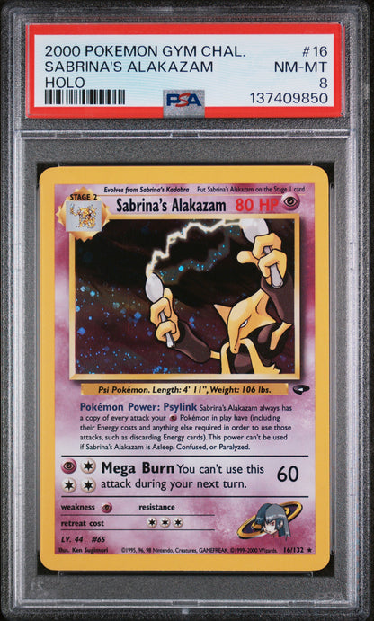 SABRINA'S ALAKAZAM HOLO 2000 POKEMON GYM CHALLENGE PSA NM-MT 8