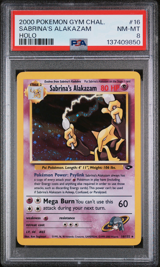 SABRINA'S ALAKAZAM HOLO 2000 POKEMON GYM CHALLENGE PSA NM-MT 8