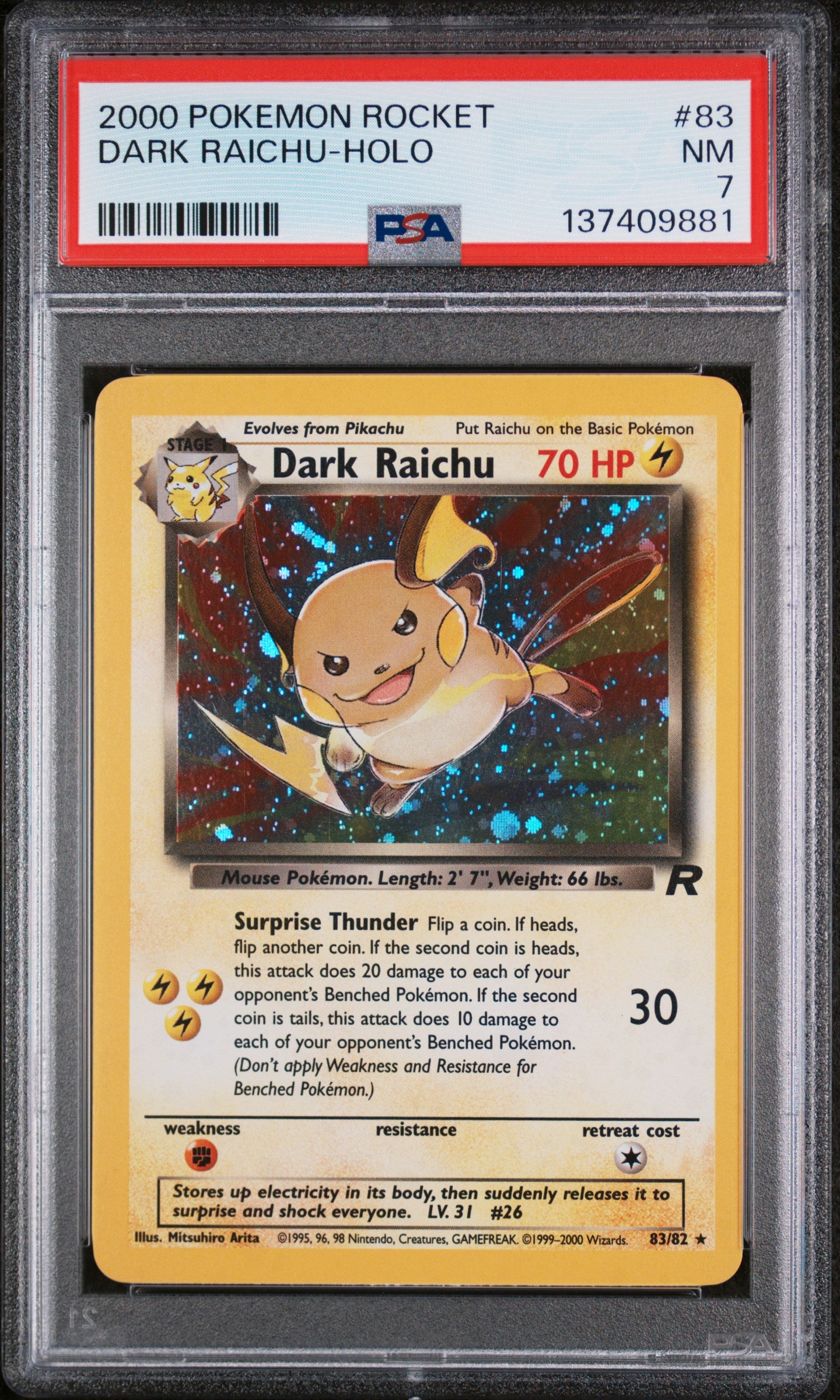 DARK RAICHU-HOLO 2000 POKEMON ROCKET PSA NM 7