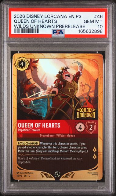 #46 QUEEN OF HEARTS WILDS UNKNOWN PRERELEASE 2026 DISNEY LORCANA EN P3-PROMO PSA 10