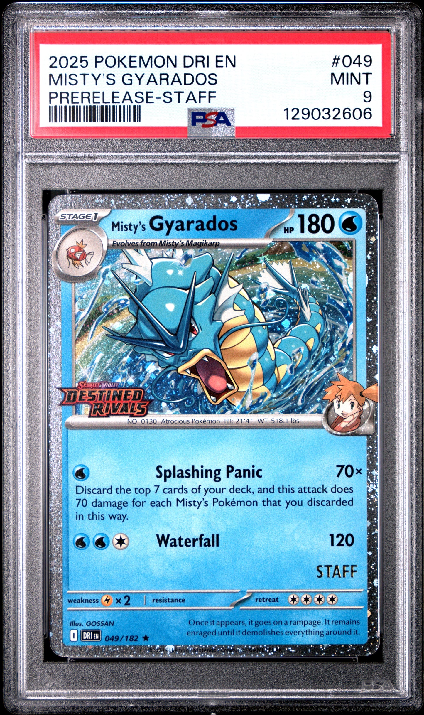 MISTY'S GYARADOS PRERELEASE-STAFF 2025 POKEMON DRI EN-DESTINED RIVALS PSA MINT 9