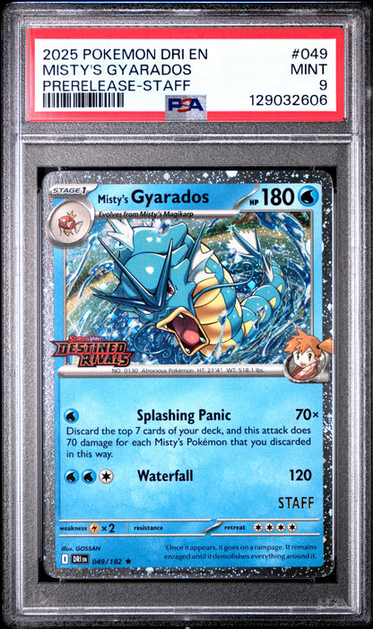 MISTY'S GYARADOS PRERELEASE-STAFF 2025 POKEMON DRI EN-DESTINED RIVALS PSA MINT 9