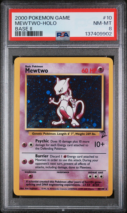 MEWTWO-HOLO BASE II 2000 POKEMON GAME BASE II PSA NM-MT 8