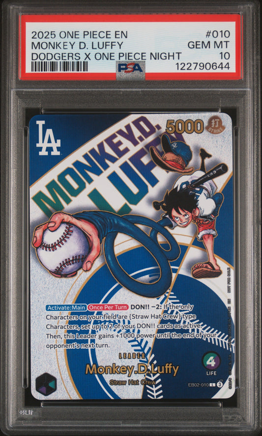MONKEY D. LUFFY DODGERS X ONE PIECE NIGHT 2025 ONE PIECE PROMOS PSA GEM MT 10