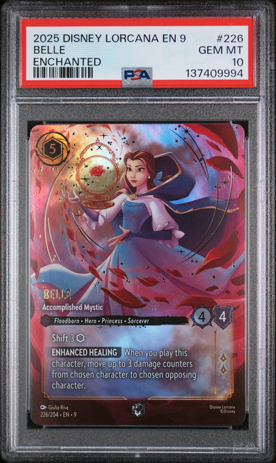 BELLE ENCHANTED 2025 DISNEY LORCANA EN 9-FABLED PSA GEM MT 10