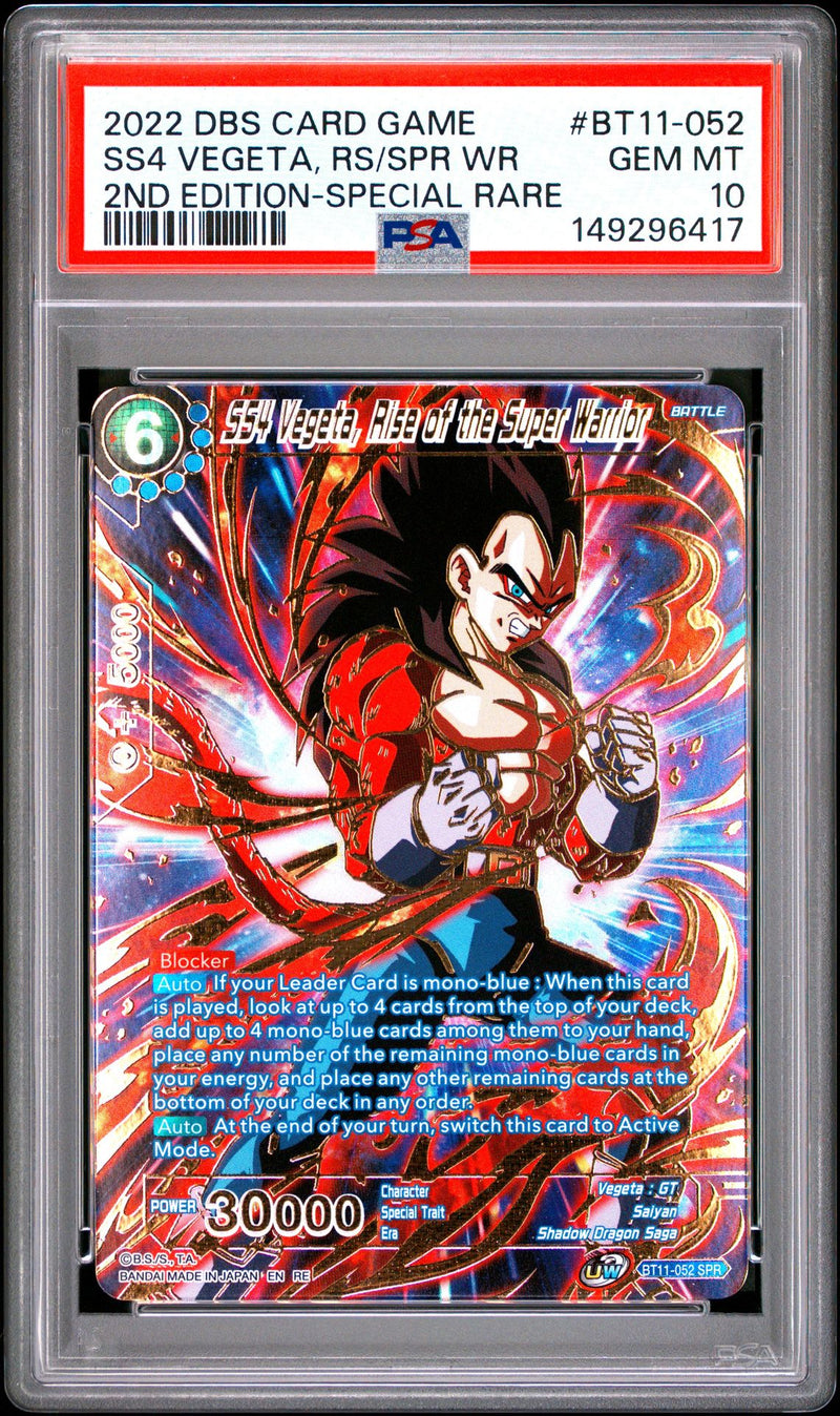 SS4 VEGETA, RS/SPR WR 2ND EDITION-SPECIAL RARE 2022 DRAGON BALL SUPER SERIES 11 VERMILION BLOODLINE 2ND EDITION PSA GEM MT 10