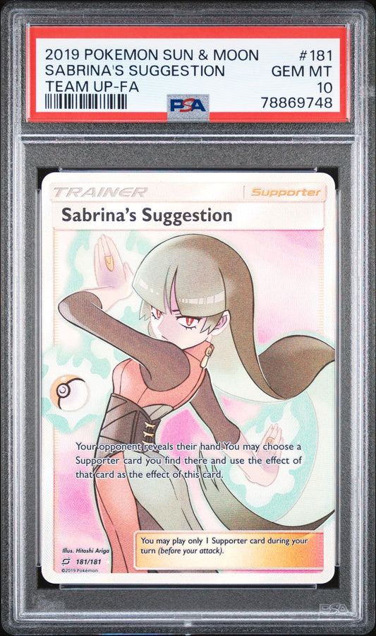 SABRINA'S SUGGESTION TEAM UP-FA 2019 POKEMON SUN & MOON TEAM UP PSA GEM MT 10