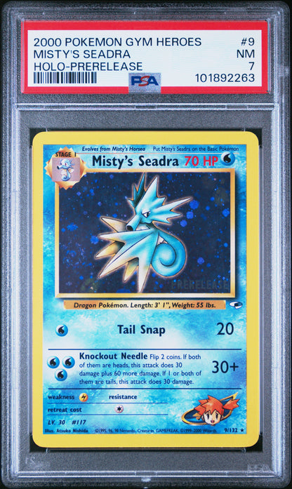 MISTY'S SEADRA HOLO-PRERELEASE 2000 POKEMON GYM HEROES PSA NM 7