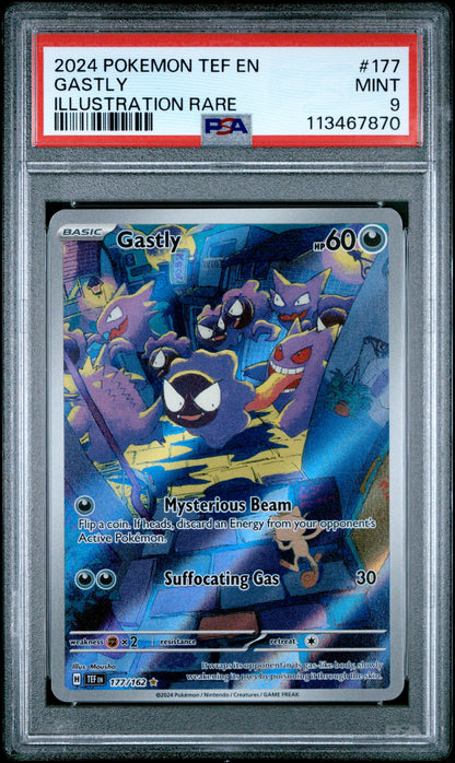 GASTLY ILLUSTRATION RARE 2024 POKEMON TEF EN-TEMPORAL FORCES PSA MINT 9