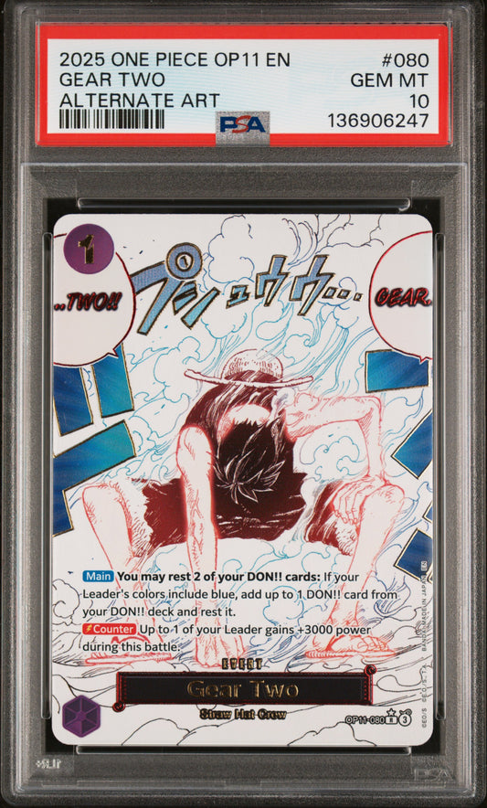 GEAR TWO ALTERNATE ART 2025 ONE PIECE OP11-A FIST OF DIVINE SPEED PSA GEM MT 10