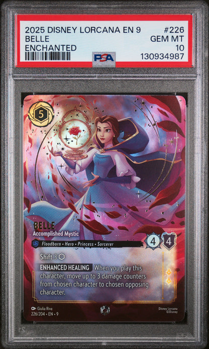 BELLE ENCHANTED 2025 DISNEY LORCANA EN 9-FABLED PSA GEM MT 10