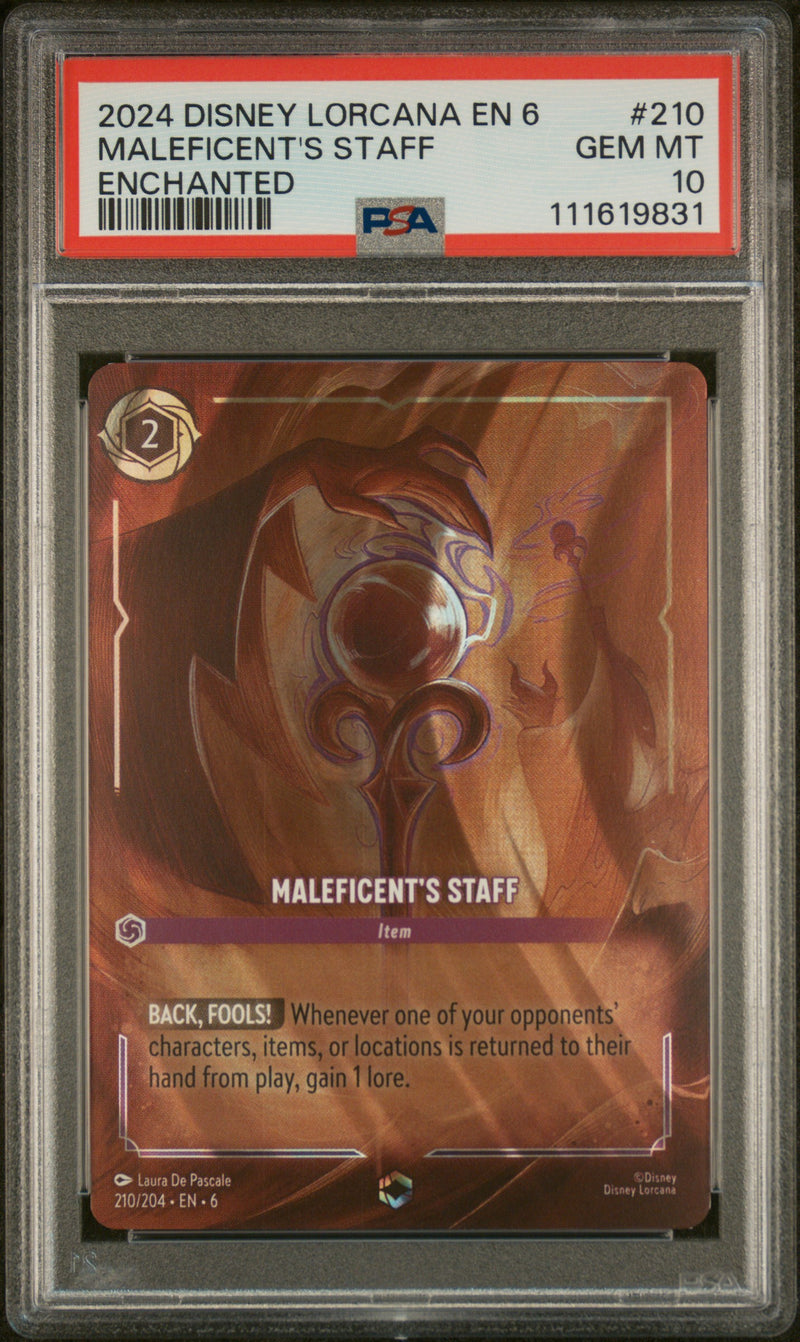 MALEFICENT'S STAFF ENCHANTED 2024 DISNEY LORCANA EN 6-AZURITE SEA PSA GEM MT 10