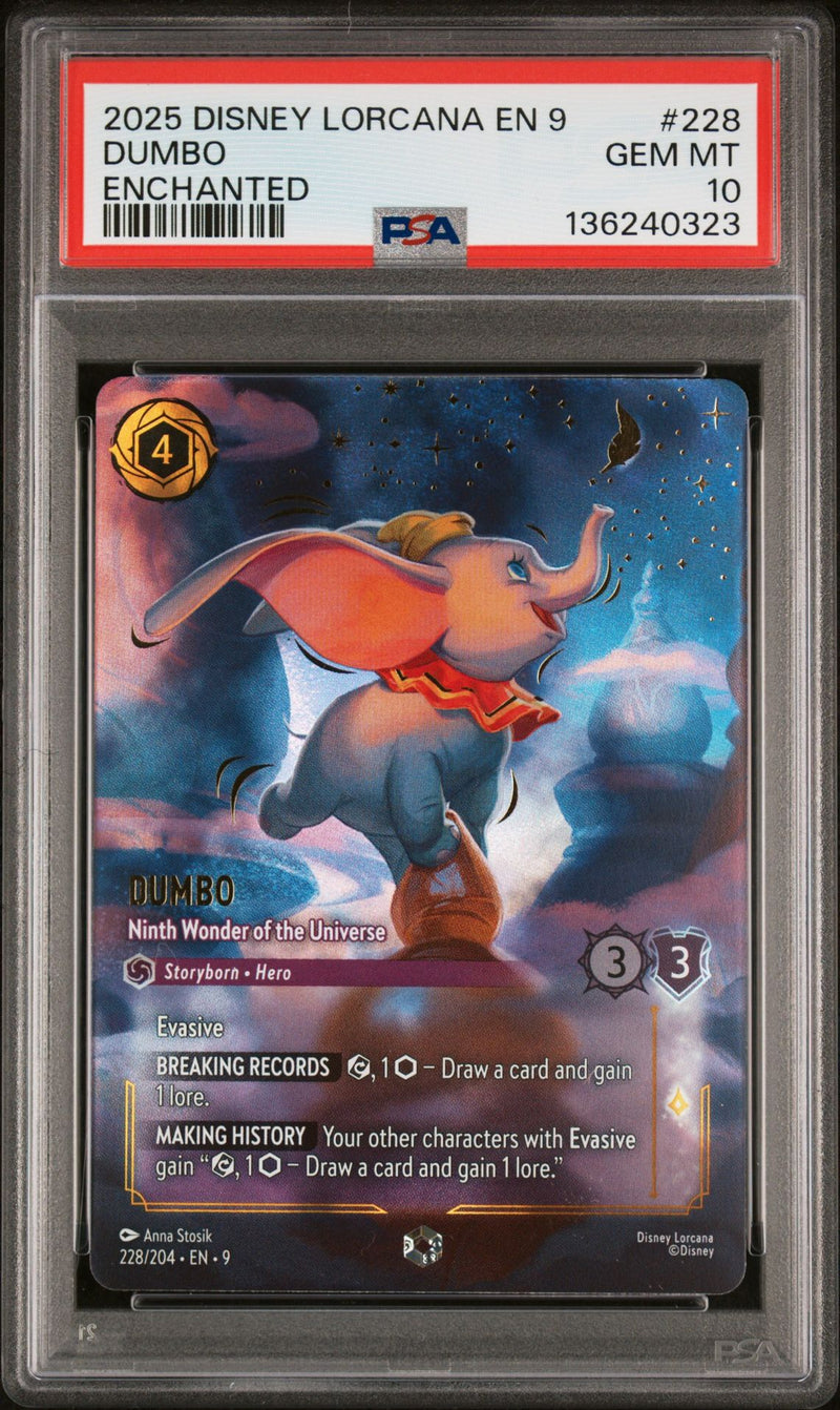 DUMBO ENCHANTED 2025 DISNEY LORCANA EN 9-FABLED PSA GEM MT 10
