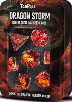 Fanroll: Mini 7 Dice Polyhedral Set: Dragon Storm: Red Dragon Inclusion