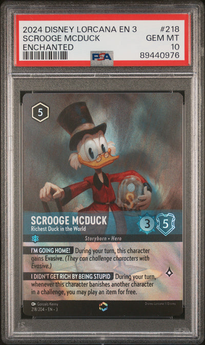 SCROOGE MCDUCK ENCHANTED 2024 DISNEY LORCANA EN 3-INTO THE INKLANDS PSA GEM MT 10