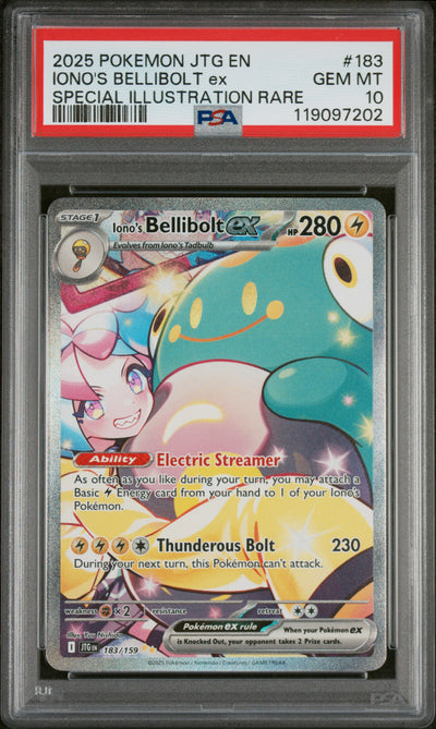 IONO'S BELLIBOLT ex SPECIAL ILLUSTRATION RARE 2025 POKEMON JTG EN-JOURNEY TOGETHER PSA GEM MT 10