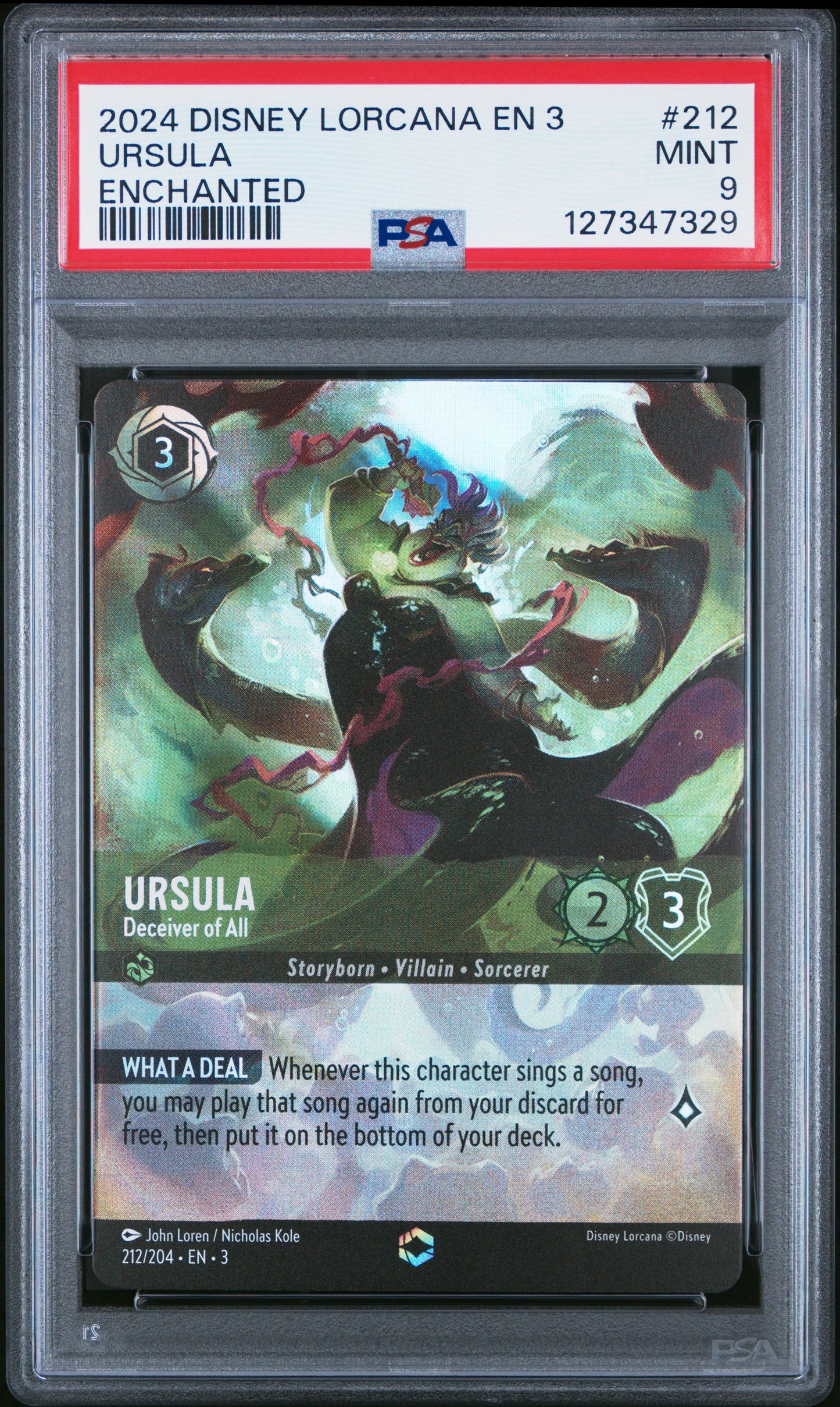 URSULA ENCHANTED 2024 DISNEY LORCANA EN 3-INTO THE INKLANDS PSA MINT 9